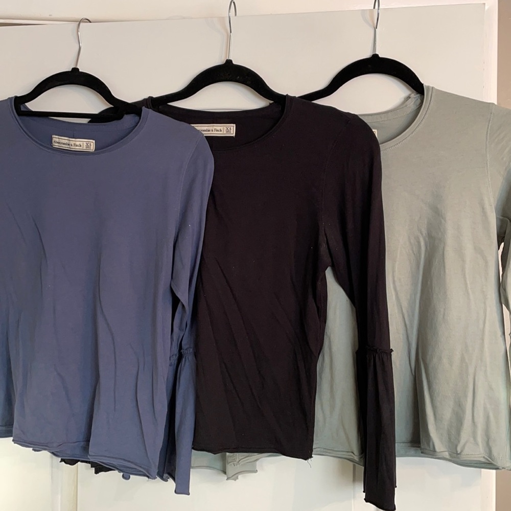 3 Pack Abercrombie & Fitch Flared Sleeve Shirts - Blue, Sea Foam Green and Black